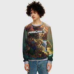 Свитшот мужской Minecraft logo горы и реки, цвет: 3D-меланж — фото 2