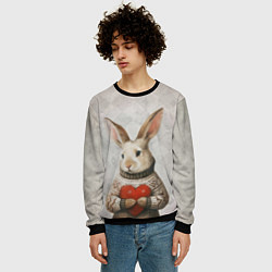 Свитшот мужской Влюблённый кролик в свитере с сердцем, цвет: 3D-черный — фото 2