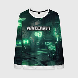 Свитшот мужской Minecraft logo в стиле киберпанк, цвет: 3D-белый