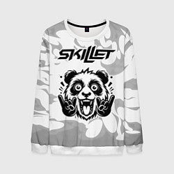 Мужской свитшот Skillet рок панда на светлом фоне