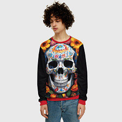 Свитшот мужской Bright colors and a skull, цвет: 3D-красный — фото 2