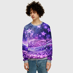 Свитшот мужской Абстрактные звезды в фиолетовых искрах, цвет: 3D-меланж — фото 2