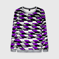 Свитшот мужской Фиолетовые треугольники и квадраты на белом фоне, цвет: 3D-меланж
