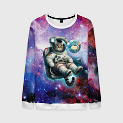 Свитшот мужской Brave cat in space - ai art, цвет: 3D-белый