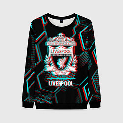 Свитшот мужской Liverpool FC в стиле glitch на темном фоне, цвет: 3D-черный