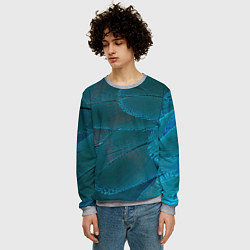 Свитшот мужской Зеленые перья птицы, цвет: 3D-меланж — фото 2