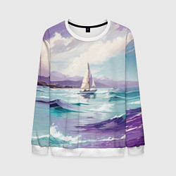 Свитшот мужской Яхта идущая по волнам, цвет: 3D-белый