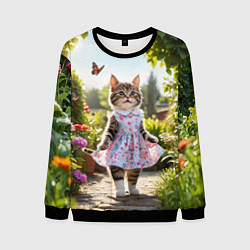 Мужской свитшот Кошка в летнем платье в саду