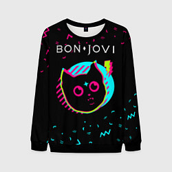 Свитшот мужской Bon Jovi - rock star cat, цвет: 3D-черный