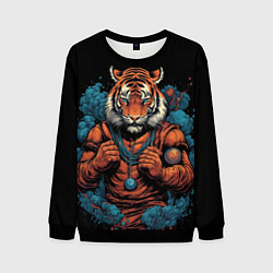Свитшот мужской Муай - Тай тигр в стойке боевые искусства, цвет: 3D-черный