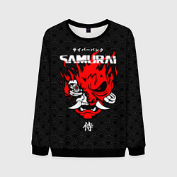 Свитшот мужской Киберпанк 2077 - логотип самурая, цвет: 3D-черный
