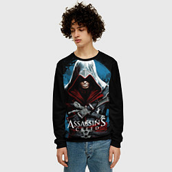 Свитшот мужской Assassins creed темный синий фон, цвет: 3D-черный — фото 2