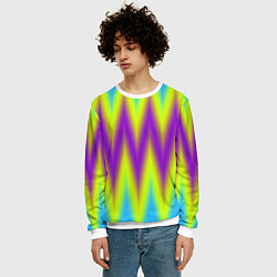 Свитшот мужской Неоновые зигзаги, цвет: 3D-белый — фото 2