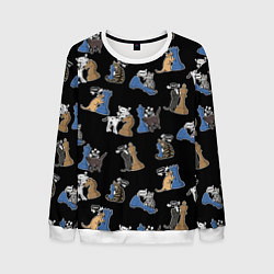 Свитшот мужской Котики и шахматы на черном, цвет: 3D-белый