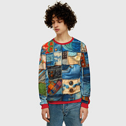 Свитшот мужской Vanguard denim patchwork - ai art, цвет: 3D-красный — фото 2