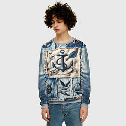 Свитшот мужской Пэчворк с якорем - джинсовка моряка, цвет: 3D-меланж — фото 2