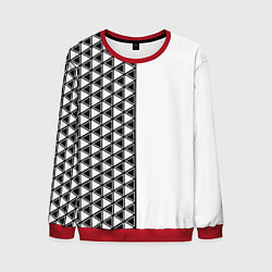 Свитшот мужской Чёрные треугольники на белом фоне, цвет: 3D-красный