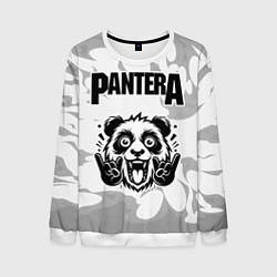Свитшот мужской Pantera рок панда на светлом фоне, цвет: 3D-белый