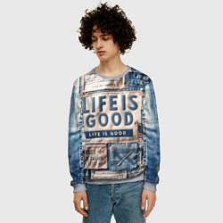 Свитшот мужской Жизнь прекрасна- пэчворк, цвет: 3D-меланж — фото 2