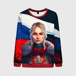 Свитшот мужской Блондинка с косами - флаг России, цвет: 3D-красный