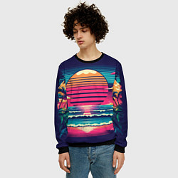 Свитшот мужской Закат на пляже vaporwave, цвет: 3D-черный — фото 2