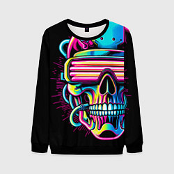 Свитшот мужской Cyber skull - ai art neon, цвет: 3D-черный