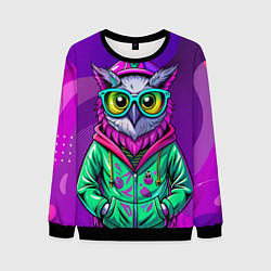 Свитшот мужской Модная сова на фиолетовом, цвет: 3D-черный