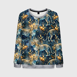 Мужской свитшот Леопард и золотые капли на синем фоне
