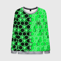 Свитшот мужской Техно-киберпанк шестиугольники зелёный и чёрный с, цвет: 3D-меланж