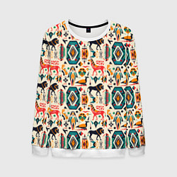 Свитшот мужской Африканские узор лев и жираф, цвет: 3D-белый