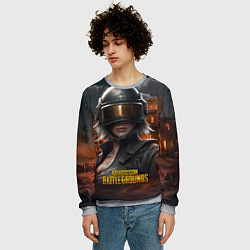 Свитшот мужской PUBG девушка в шлеме, цвет: 3D-меланж — фото 2