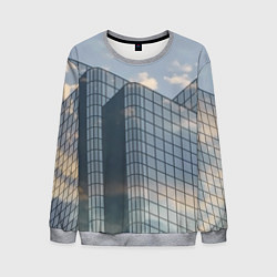 Свитшот мужской Городское небо и зеркальная многоэтажка, цвет: 3D-меланж