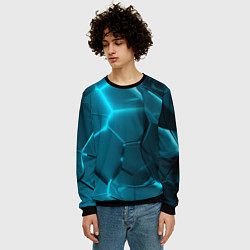 Свитшот мужской Неоновые холодные голубые плиты в разломе, цвет: 3D-черный — фото 2