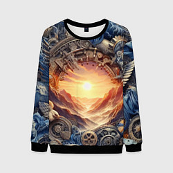 Мужской свитшот Закат солнца в горах - стимпанк коллаж