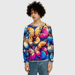 Свитшот мужской Разноцветные бабочки - нейросеть, цвет: 3D-меланж — фото 2