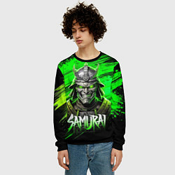 Свитшот мужской Самурай яркий зеленый фон, цвет: 3D-черный — фото 2