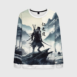 Свитшот мужской Воин самурай - призрак Цусимы, цвет: 3D-белый