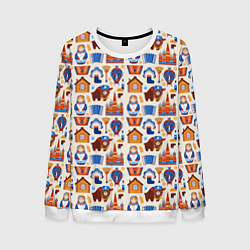 Мужской свитшот Славянский узор с матрёшкой - русская душа паттерн