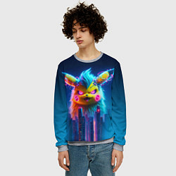 Свитшот мужской Кибер-Пикачу среди небоскрёбов - нейроарт, цвет: 3D-меланж — фото 2