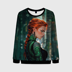 Мужской свитшот Рыжая девушка с неоновыми татуировками