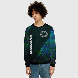 Свитшот мужской Nirvana glitch blue, цвет: 3D-черный — фото 2