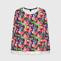 Свитшот мужской Птицы и цветы, цвет: 3D-белый