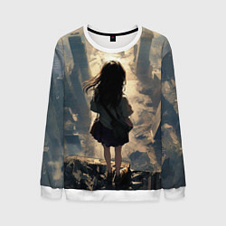 Свитшот мужской Девушка и город, цвет: 3D-белый