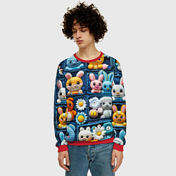 Свитшот мужской Пэчворк с зайцами, цвет: 3D-красный — фото 2