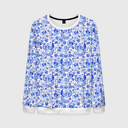 Свитшот мужской Русский народный орнамент - птицы счастья, цвет: 3D-белый