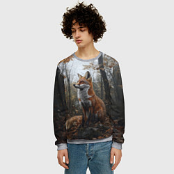 Свитшот мужской Лис в осеннем лесу, цвет: 3D-меланж — фото 2