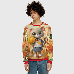 Свитшот мужской Кошечка школьница, цвет: 3D-красный — фото 2