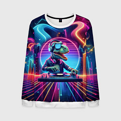 Свитшот мужской Dino DJ - neon glow, цвет: 3D-белый