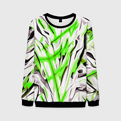Свитшот мужской Чёрно-зелёная агрессивная абстракция на белом фоне, цвет: 3D-черный