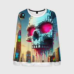 Свитшот мужской Cool pixel skull - ai art fantasy, цвет: 3D-белый